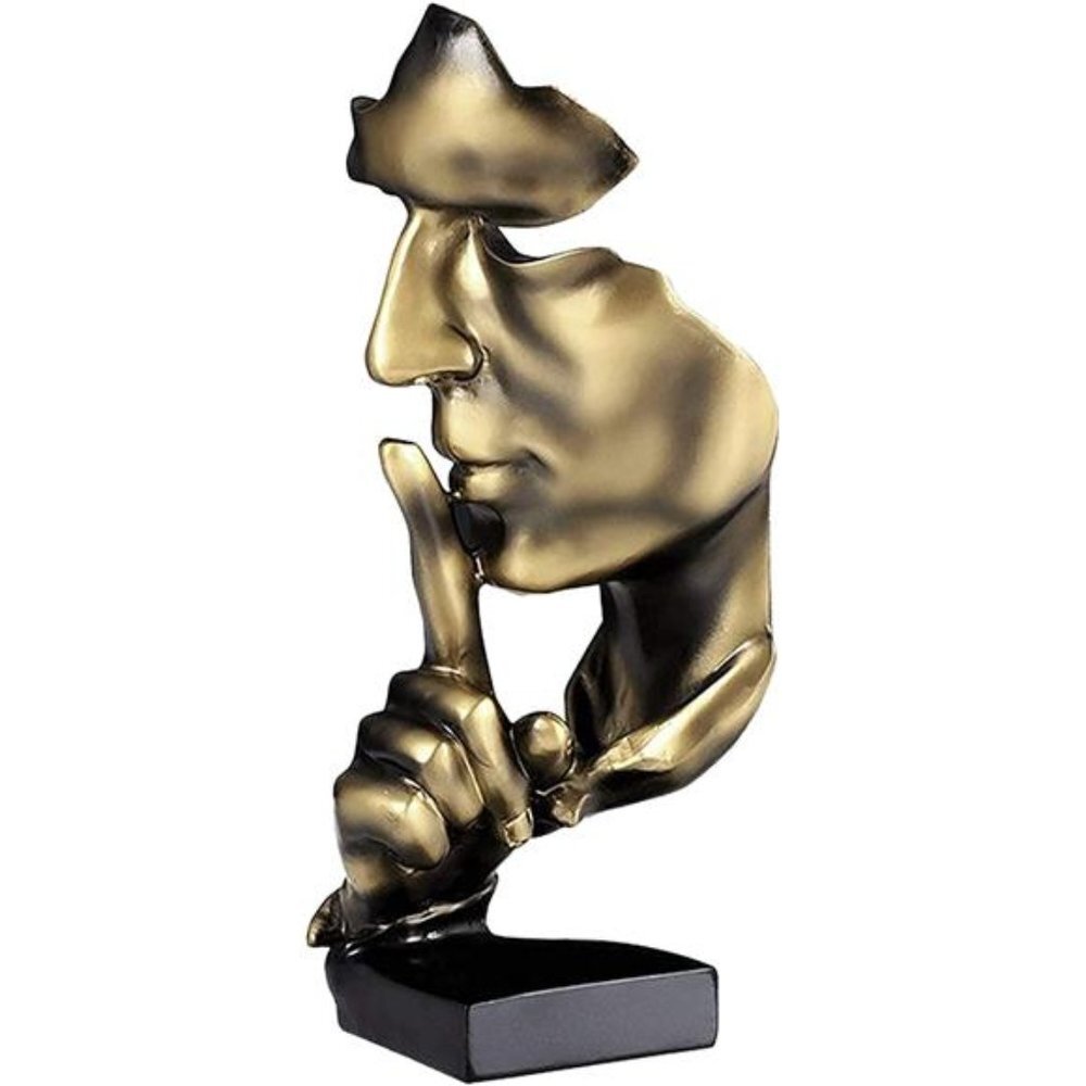 Thinker Statue, Silence is Gold Abstract Art Figurine (Gold)
